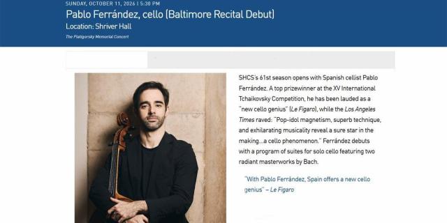 Pablo Ferrández, cello (Baltimore Recital Debut)